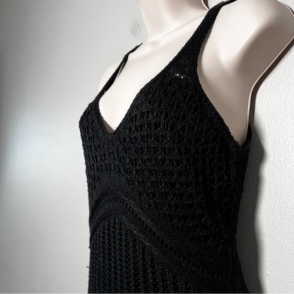 Women Crochet‎ Knit Maxi Dress Small Black Boho Beach Summer Fishtail Hem Grunge - Picture 3 of 8